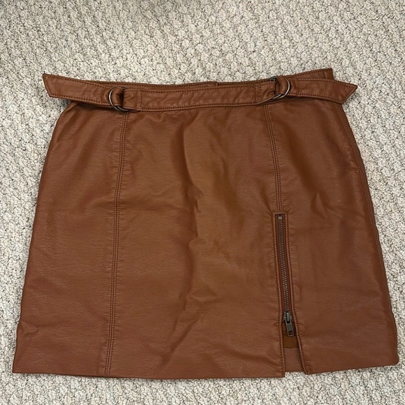 Free People Faux Leather Camel Tan Mini Skirt - Picture 11 of 11